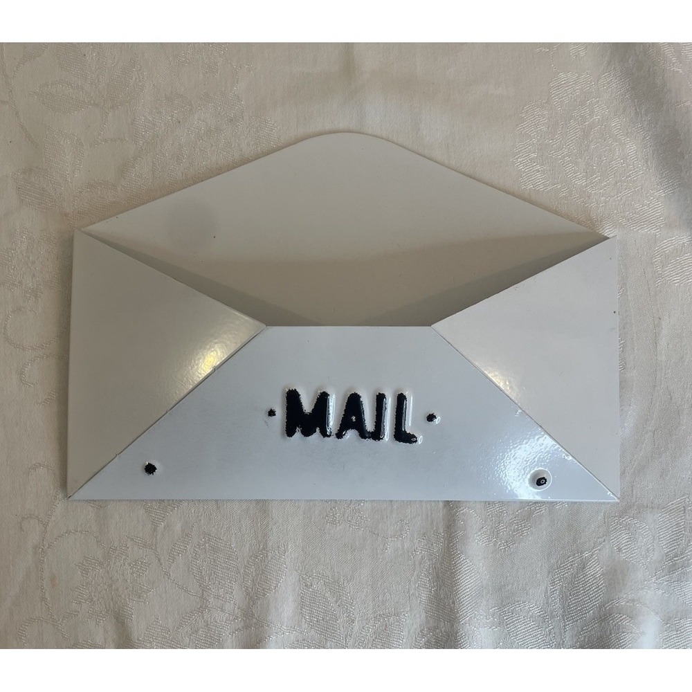 Barnyard Designs Enamel Metal Mail Holder Wall Mount White Black 12"